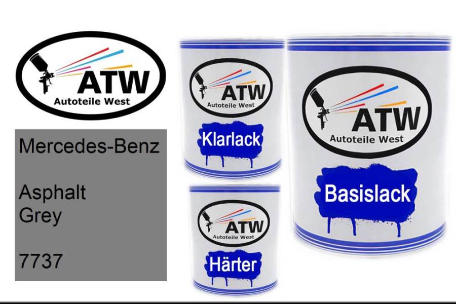 Mercedes-Benz, Asphalt Grey, 7737: 1L Lackdose + 1L Klarlack + 500ml Härter - Set, von ATW Autoteile West.